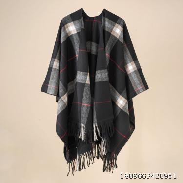 Plaid Shawl with Cape Blanket and Warm Tassel Shawl