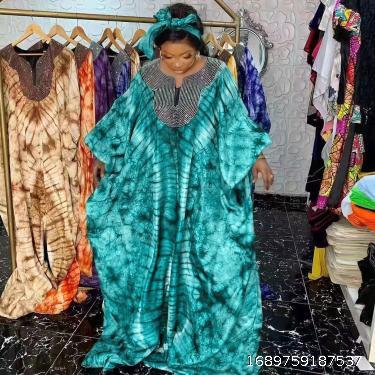 Sequin printed loose fitting robe with headscarf African ethnic style robe dress