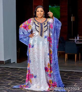 Bead Print Loose Robe African Women's Dress Women