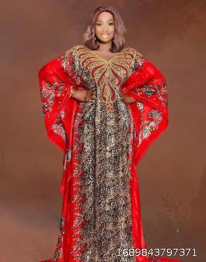 Bead printed leopard print robe African women's dress Women