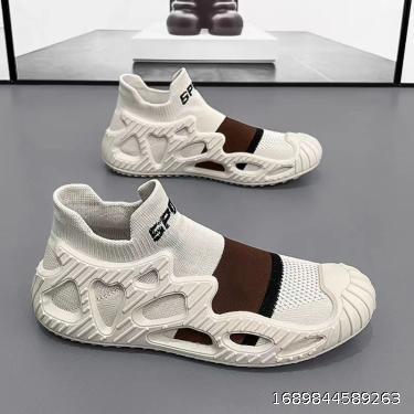Elastic Socks and Shoes Men's Trend Flyknit Breathable Soft Sole Small High Top Casual Shoes