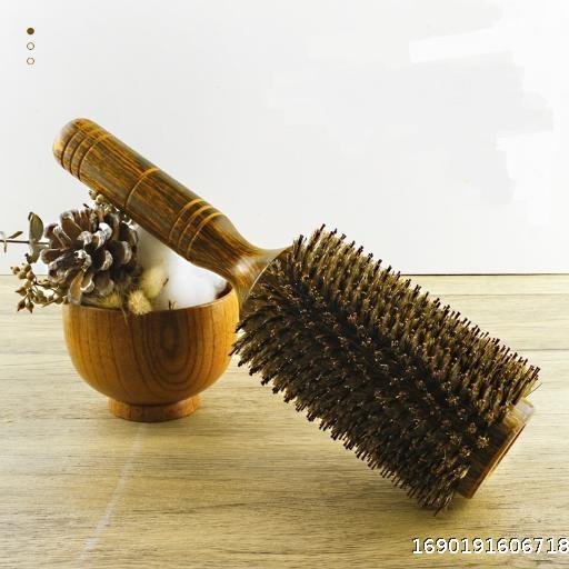 Beauty and Hairdressing Extra Large Pig Mane Hair Round Roll Comb Women's Twill Straight Hair Curly Hair Wooden Comb