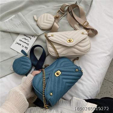 Embroidered Thread Mother Bag Versatile Wide Shoulder Strap Single Shoulder Crossbody Bag Chain Handbag Underarm Bag