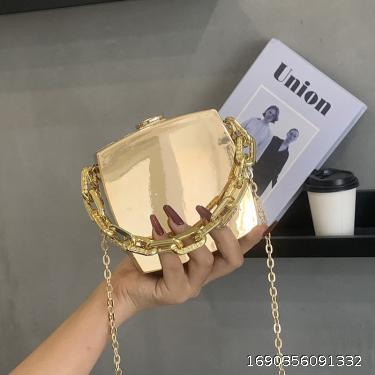 Personalized Box Bag Women's Bright Face Chain Handheld Women's Bag Metal Texture Crossbody Small Square Bag