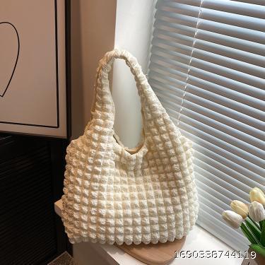 Pleated Bubble Puff Bag Girl One Shoulder Hand Carrying Work Bento Bag Tidal Large Capacity Cloud Underarm Tote Bag