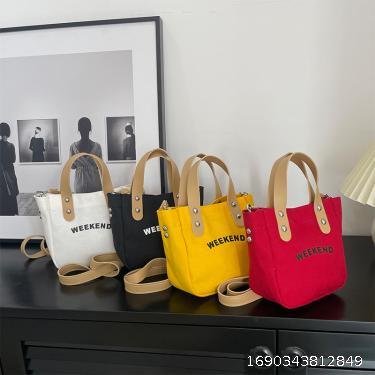 Canvas Bag Crossbody Bag Women's Literature Fresh Contrast Color One Shoulder Handbag