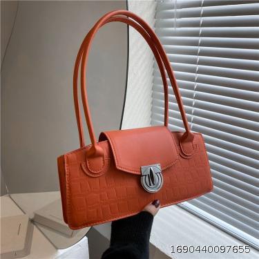 Vintage Solid Color Shoulder Bag Contrast Colored Foreign Style Lock Buckle Small Square Bag