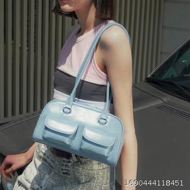 niche retro single shoulder underarm oil wax leather bag double bag casual portable bag