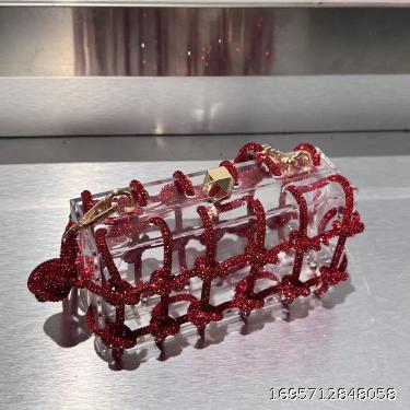Diamond Transparent Acrylic Box Banquet Water Diamond Handwoven Rope Small Square Underarm Handheld Bag