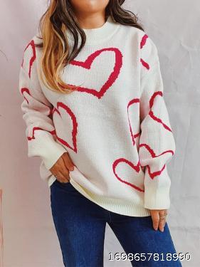 Valentine's Day Love Pattern Sweater Round Neck Long Sleeve Autumn/Winter Thickened Knitted Pullover Female