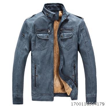 PU Leather Coat Autumn/Winter Men's Jacket Leather Coat Plush Wash Vintage Leather Coat
