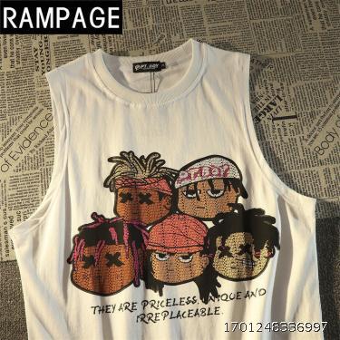 Pure cotton trendy brand American style high street retro camisole vest Men's trend BF style street sleeveless T-shirt