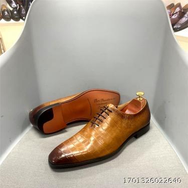 European and American genuine leather formal business leather shoes, men's crocodile pattern embossed banquet and office Oxford shoes, men's shoes, Guangzhou handmade shoes