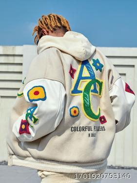 Achock American Leisure Rainbow Fragmented Flower Series Towel Embroidered Flocking Jacket Trendy Apricot Single breasted Baseball Jersey