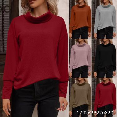 European and American women's fashionable and casual high necked sweater, French cashmere frosted sweater