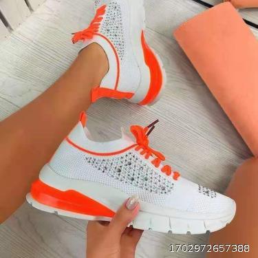 Spring/Summer New Flying Weaving Water Diamond Casual Single Shoes for Women in Europe and America Foreign Trade Large Size Lace up Mesh Breathable Running Shoes