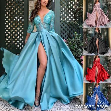 Women's lace sequin large hem sexy long dress tail banquet evening dress