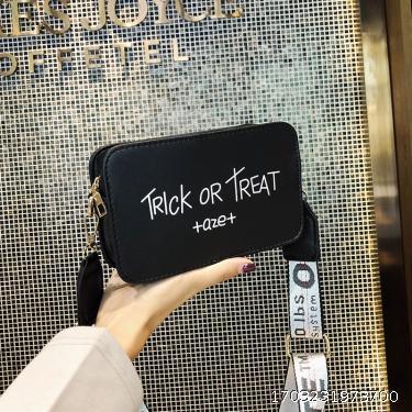 Small Bag Women's Korean Version New Trendy Versatile Letter Crossbody Bag Wide Shoulder Strap Fashion One Shoulder Small Square Bag