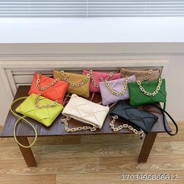 Knitted candy color fashionable thick chain small square bag trendy western-style one shoulder crossbody underarm bag