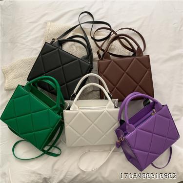 Fashionable Solid Color Bag Women's Winter Lingge Candy Handheld One Shoulder Crossbody Bag Minimalist Small Square Bag