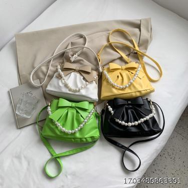 Colored Bow Bag Pearl Chain Handbag Folded One Shoulder Crossbody Bag