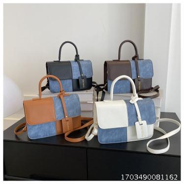 Splicing Trendy Texture Fashion Bag Women's Simple New Small Square Bag Leisure Underarm Single Shoulder Casual Bag