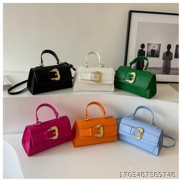 Contrast Color Texture Handbag New Women's Bag Hong Kong Style Retro Shoulder Bag Personalized Stone Pattern Crossbody Bag