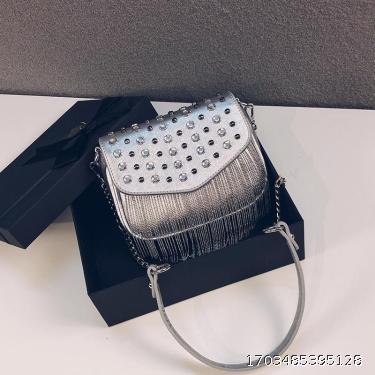 Tassel Rivet Small Bag Women's Fashion Versatile Personalized Instagram Chain One Shoulder Crossbody Saddle Bag