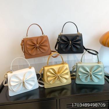 Bow Knot Small Square Bag New Solid Color Trendy One Shoulder Handheld Diagonal Straddle Bag New Western Style Women's Bag