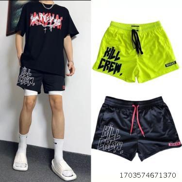 American 3/4 shorts, men's knee length breathable sports mesh quick drying basketball shorts, leg training running training pants