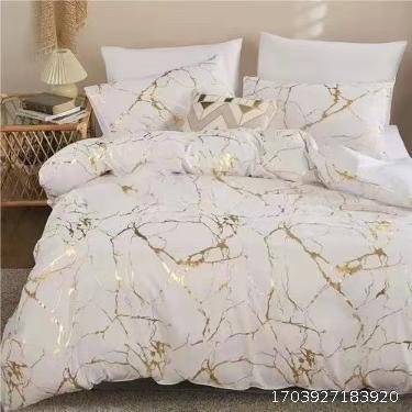 Foreign Trade Cross border Home Textile Amazon AliExpress Solid Color Hot Gold Stone Pattern Gilded Marble Pattern Three or Four Piece Duvet Set