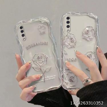 Suitable for Samsung A50 Line Rose Premium Black Line Phone Case Cream Pattern Full Package Soft Case