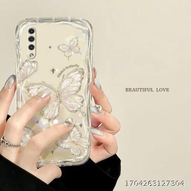 Suitable for Samsung A50 New Small, Fresh, Simple, and Elegant Butterfly Shining Cream Pattern Phone Case Full Package Transparent Soft Case