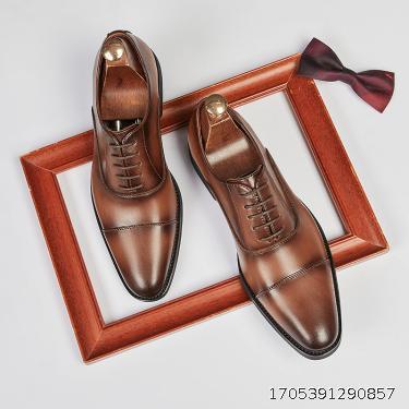 Soft soled casual business leather formal leather shoes, men's pointed tie up three joint Oxford shoes, British
