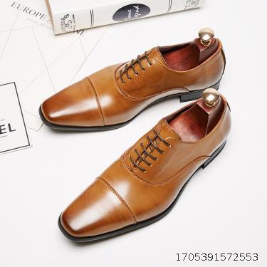 Business genuine leather formal leather shoes, men's lace up Oxford shoes, British