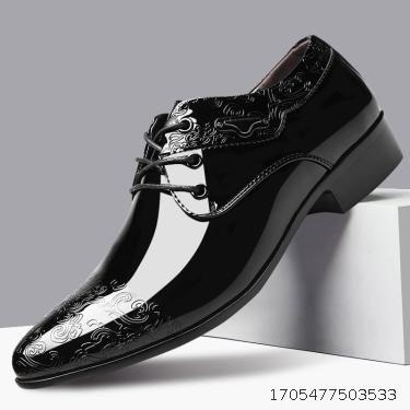 Shiny Men's Business Dress Leather Shoes Fashion Casual Shoes Men's Large Lace Up