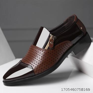 Four Seasons New Men's Business Leather Shoes Cover Feet Sandals Hollow Single Shoes Breathable