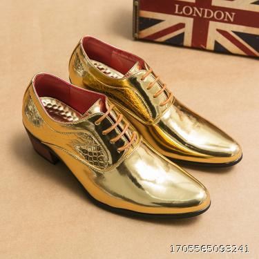 Gold pointed high heels men's leather shoes, oversized spring and autumn fashion leather boots, worn on the outside, vintage business casual leather shoes