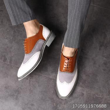 Large Men's Leather Shoes Block Colored Pointed Heightened Business Casual Leather Shoes