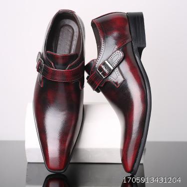 Pointed British Men's Leather Shoes Buckle Low Heel Shoes Large Men's Shoes Cover Feet
