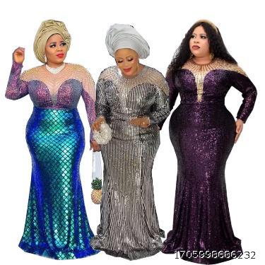 Fashion women's sequin studded evening dress slim fit fishtail long skirt