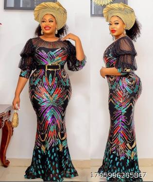 Colorful sequins, beads, hot diamonds, waistband, fish tail, long dress, formal dress