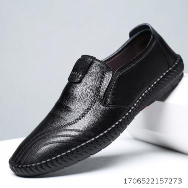 Leather shoes, men's leather breathable and odor resistant casual work shoes, men's soft soles, anti slip, one foot, lazy driving, bean shoes
