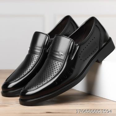 Summer cool leather shoes men's leather breathable business formal hollow hole shoes men's soft soled anti-skid middle-aged dad shoes
