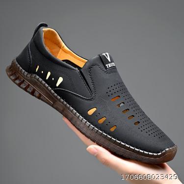 Casual Men's Shoes 2023 Summer Men's PU Leather Soft Sole Men's Bean Hollow Hole Shoes Business Breathable Leather Sandals