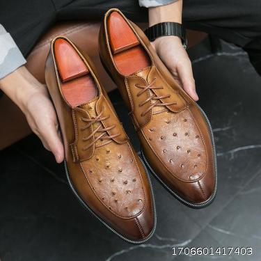 Southeast Asia Sap Legion Trendy Leather Shoes Formal Leather Shoes Fashionable Ostrich Pattern Lace up Men's Shoes British Solid Color Derby