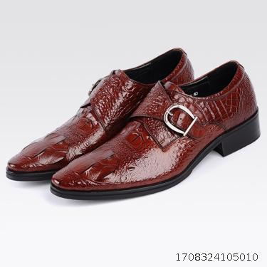 Large size crocodile patterned leather shoes, men's buckle crocodile shoes