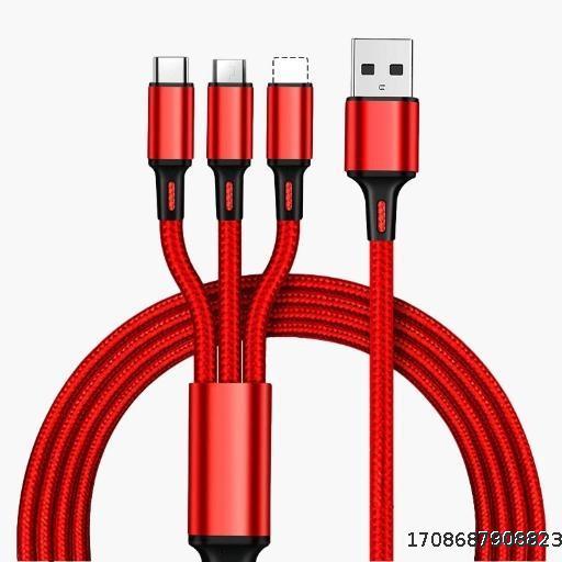 USB Data Line 3A Fast Charging 1.2m One Drag Three Charging