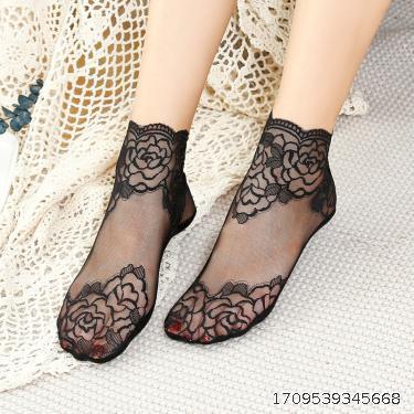New mid length cotton sole lace lace lace short socks, mesh socks that won't fall off, anti slip boat socks, invisible socks wholesale and distribution, wazi