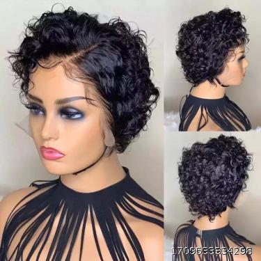 European and American wigs with black hand tubes wrapped around small curly hair, short headband, wig for women, synthetic headband